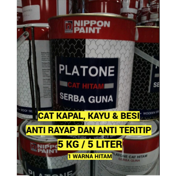 

CAT KAPAL KAYU BESI 5 KG / 5 LITER PLATONE NIPPON PAINT CAT HITAM ANTI LUMUT TERITIP WARNA HITAM DOF