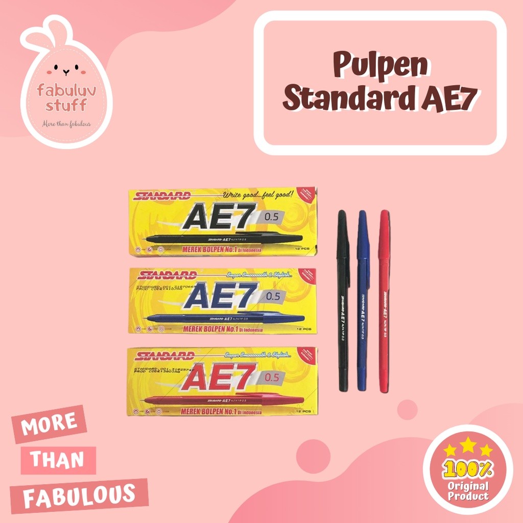 

ATK ~ (PER PAK) Pulpen Bolpen Ball Point Standard AE7 0.5mm Merah Biru Hitam