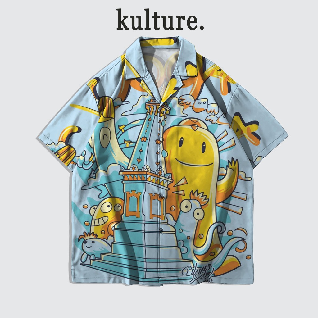 KULTURE Kemeja Doodle Tugu Jogja Style Fashion Print | KM75 Cowok Lembut