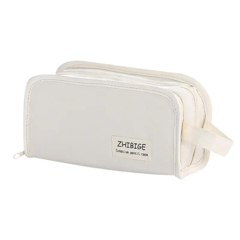 

1 Pc Minimalism Kids Boy Girl Pencil Case Fashion Solid Color Series Transparent Pen Bag Large Capacity Stationery Organizer Bag