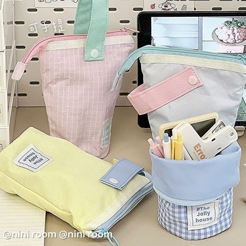 

1 Piece Sweet Chic Standing Pencil Case for Kids Ins Fashion Cute Pen Holder Large Capacity Staionery Storage Bag Holder