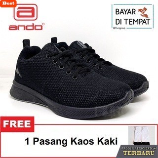 sepatu olahraga wanita ANDO MIA 37-40 HITAM PUTIH SEPATU OLAHRAGA SPORT RUNNING WANITA - FULL HITAM,