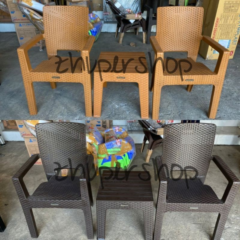 1 Set 2 Kursi Teras Napolly BIG 8R3 + Meja Mapan 45 | Kursi Taman Plastik | Bangku Plastik Modern | 