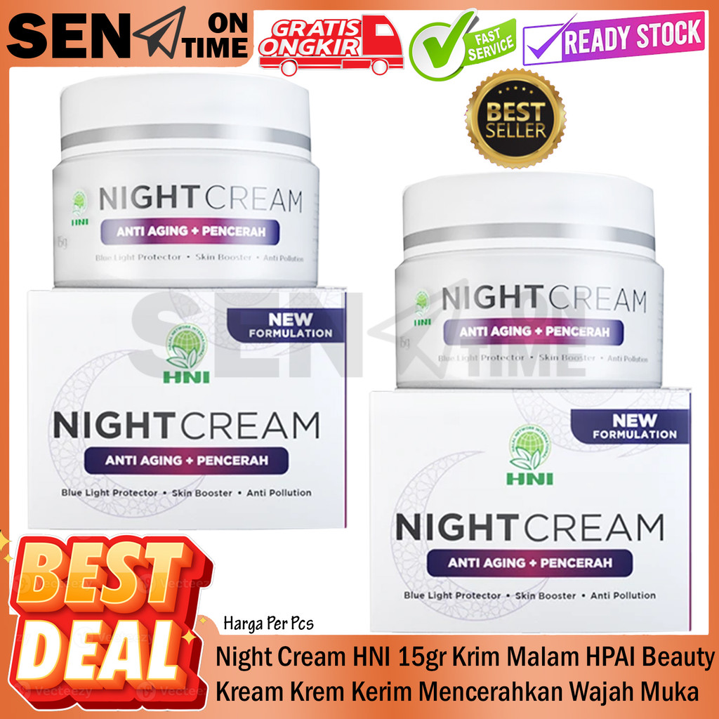 HPAI Beauty Night Cream HNI 15gr Krim Malam Kream Krem Kerim Mencerahkan Wajah Vitamin C Melembabkan