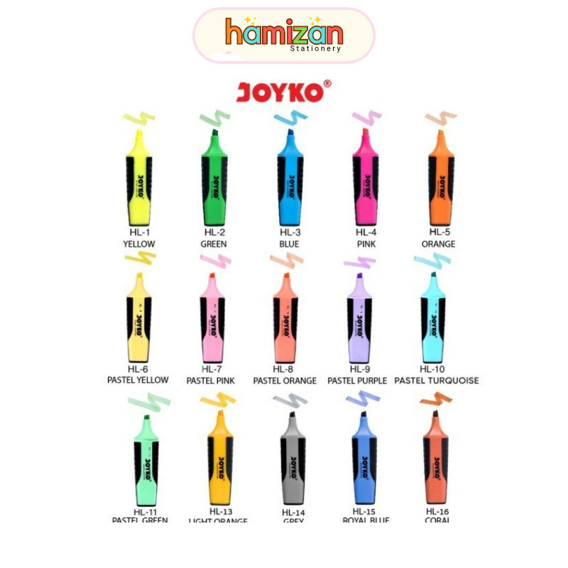 

Highlighter JOYKO Penanda 1 ~ 16 Warna Warni Lengkap / HL 1 - 16 Pastel Soft and Neon Colour / KEM4RI. JOYKO Highlighter Penanda Berwarna HL-1~16 Murah Berkualitas