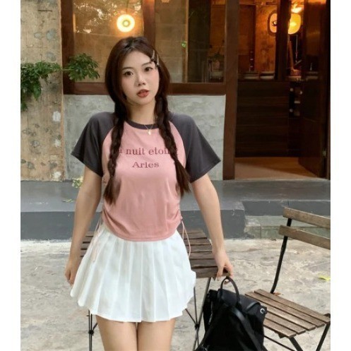 BEBENG - ZER Crop Top YAKI Kombinasi (LD 88, PJ 42) / Crop serut Arles Knit RIB / Kaos Wanita Remaja