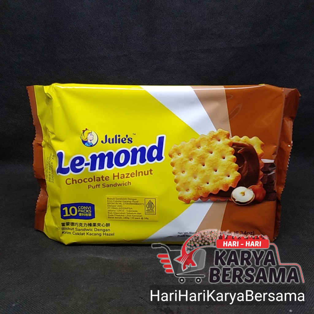 

MAKANAN RINGAN BISKUIT JULIES JULIE'S LEMOND LE-MOND CHOCOLATE HAZELNUT PUFF SANDWICH 180GR