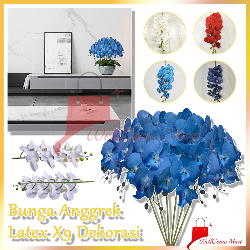 Bunga Anggrek Artificial /Bunga Anggrek Bulan Latex Cabang 9 /Anggrek Latex Plastik Bunga Dekorasi P
