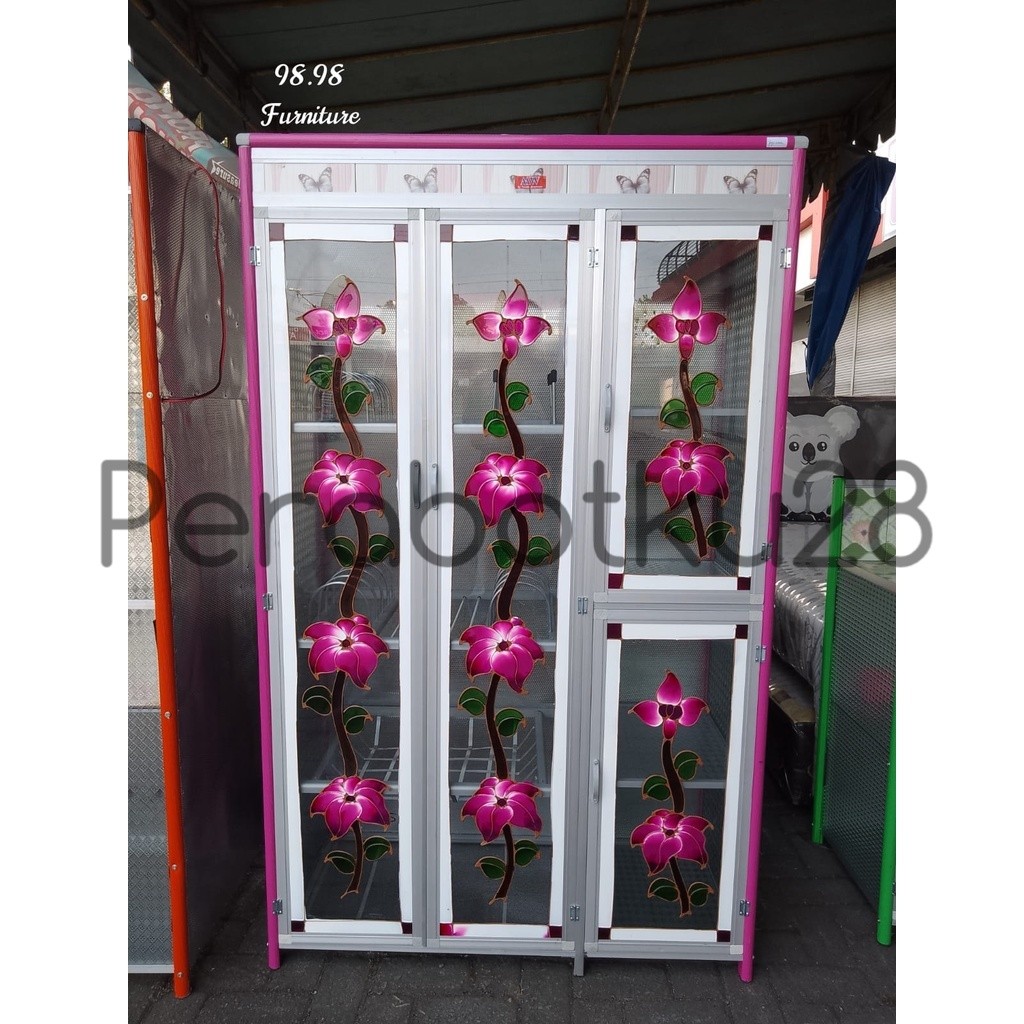 [PERABOTKU28} Rak Piring Aluminium 3 Pintu - Rak Piring Kaca 3 Pintu Kaca - Rak Dapur - Medan
