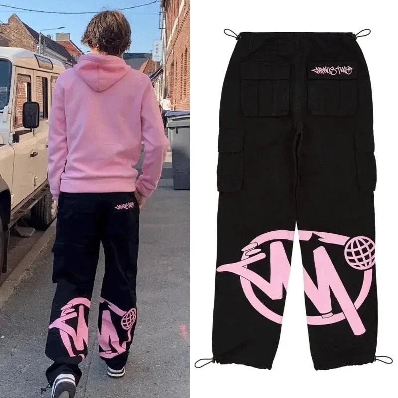 Minus Two Pink LOGO Black Cargo Long Pants Y2k Fashion Men Women Clothing Gym Basketball Minustwo Mu