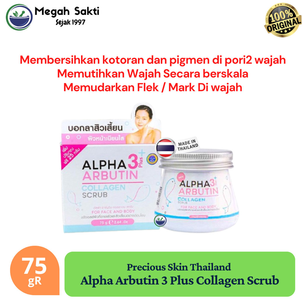 MGS - Alpha Arbutin 3 Plus Collagen Body & Face Scrub - Lulur Wajah 50 gR | Precious Skin Thailand