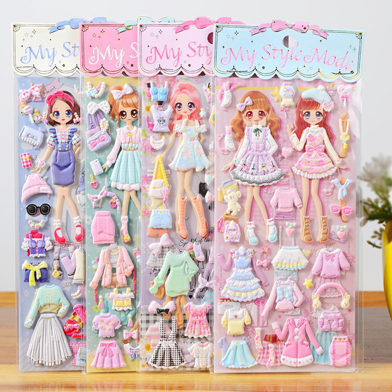 

1pcs Stickers Lovely cartoon Girls 3D kawaii sticker book Laptop dress up stickers kids toys pegatinas for children girl gifts