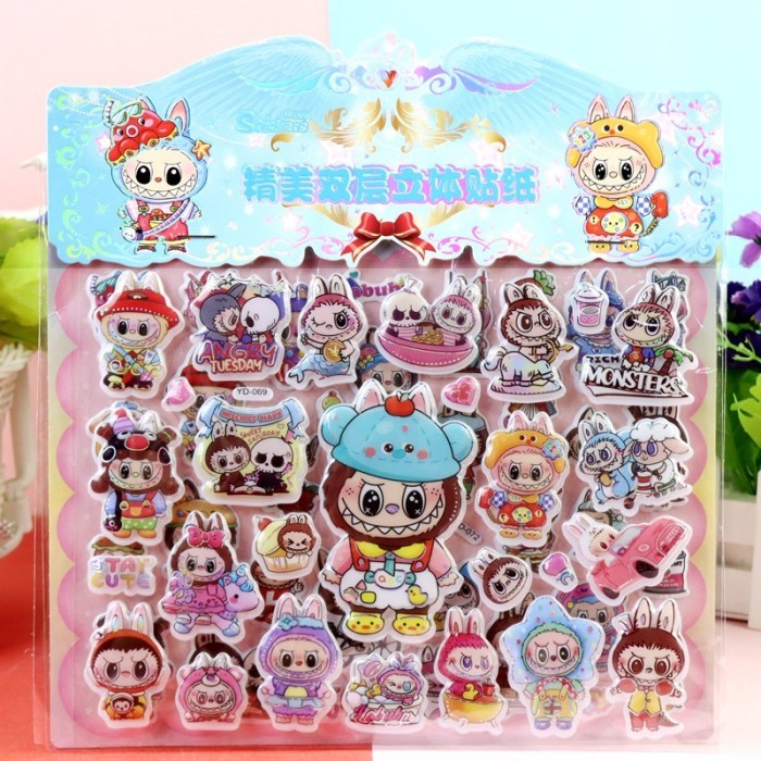 

[LOGU] Stiker 2 lembar bubble foam labubu capybara, Sticker murah kartun anak