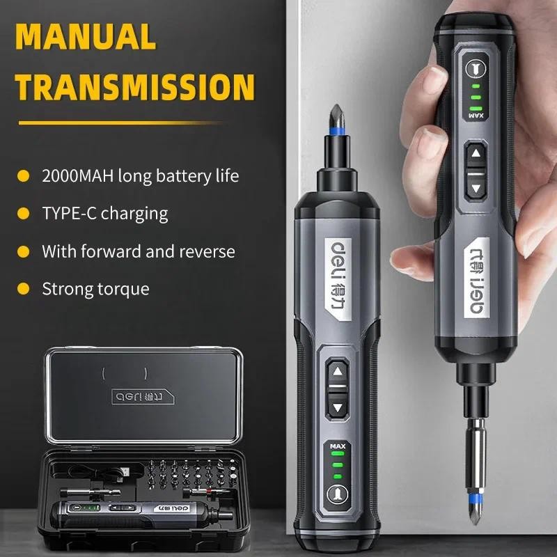 

Deli 4V Electric Screwdriver Set USB Rechargeable 10/33 Bit Set Mini Drill Multi-function Disassembly Torque Repair Tools Kit