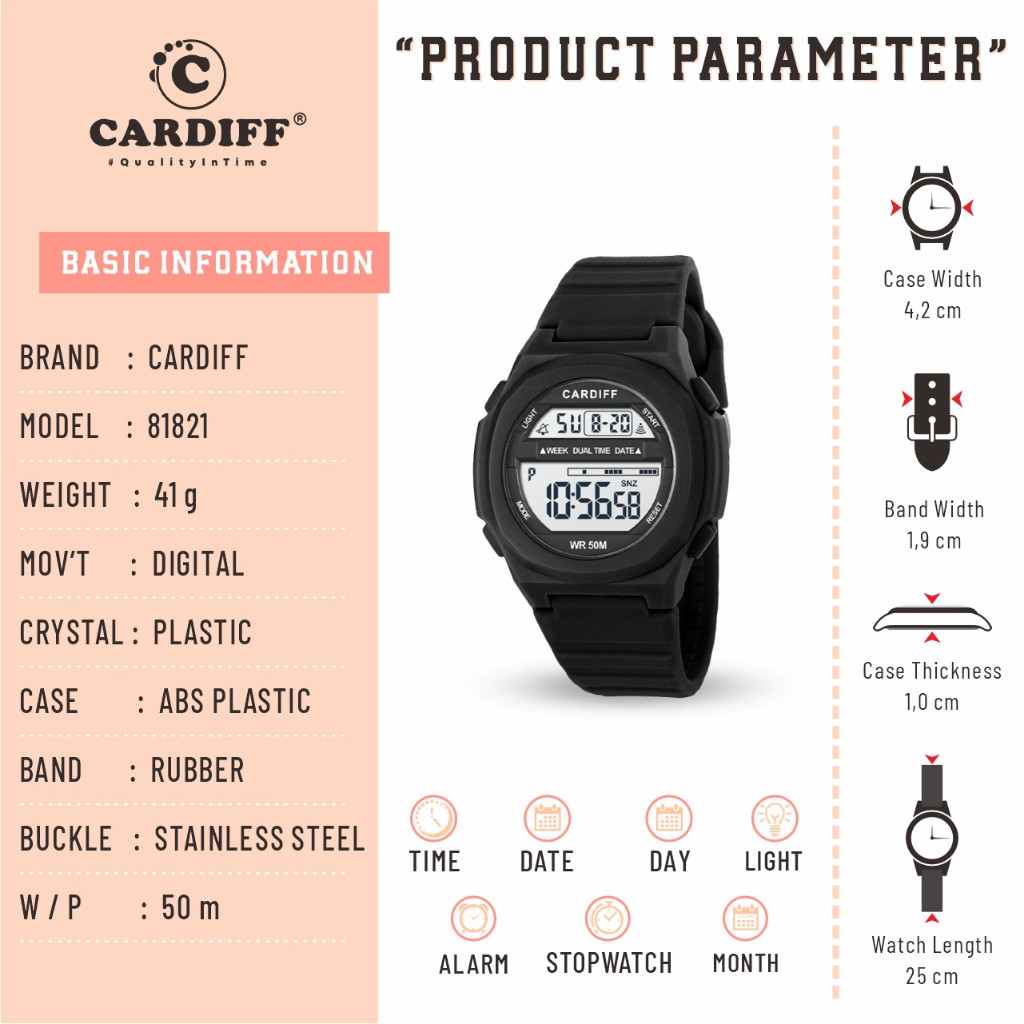CARDIFF LCD 81821 Jam Tangan Digital Water Resist