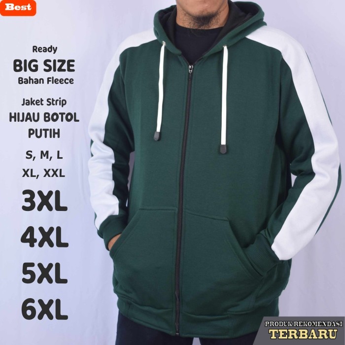 hoodie pria keren Jaket Hoodie Strip Hijau Botol Putih Pria Jumbo Big Size - Hijau Botol, S