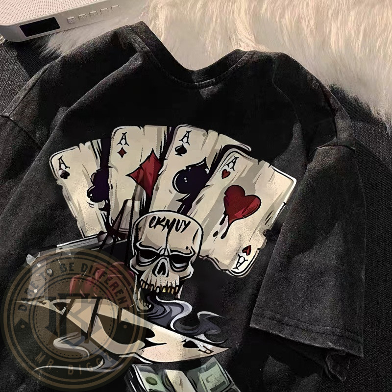 Mr Biggz Kaos Oversize Vintage Skull Playing Cards Big Size Retro Style Baju Atasan Wanita Terbaru