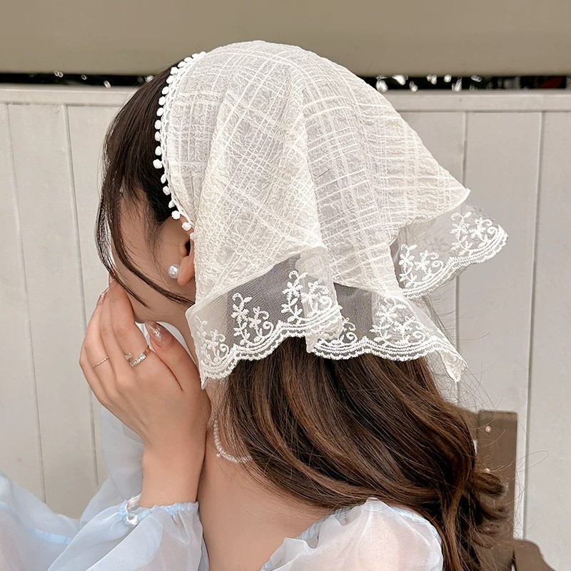 ED - BANDANA SCARF KOREA MODEL RENDA AESTHETIC CASUAL / BANDO SYAL RAW LACE / HEADBAND FASHION KOREA