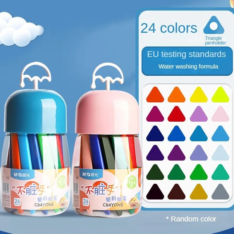 

M&G Stationery Non-dirty Hand Double-ended Plastic Crayons 24-color Brush Set Easy to Hold and Not Easy to Break DIY Color Pens