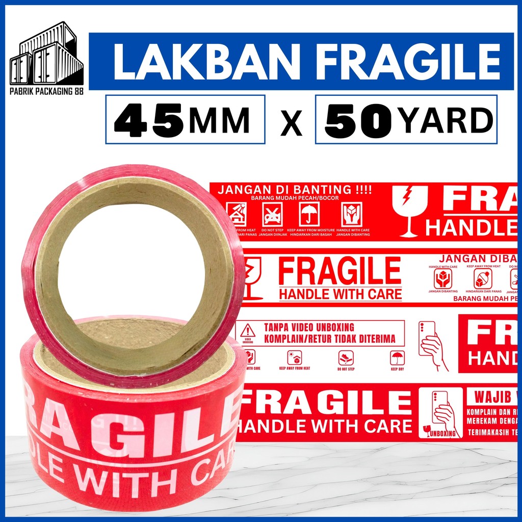 

Lakban Solasi Fragile 2 In 1 Merah Putih Jangan Di Banting 2 Inch IN 45MM 50 Y YARD