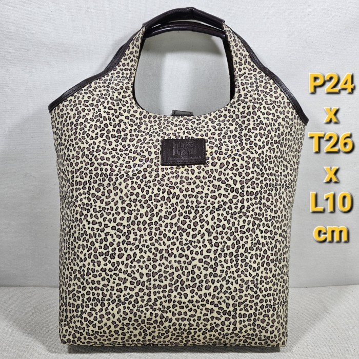 Hiroko Koshino original Japan tote bag nylon motif leopard tas jinjing wanita