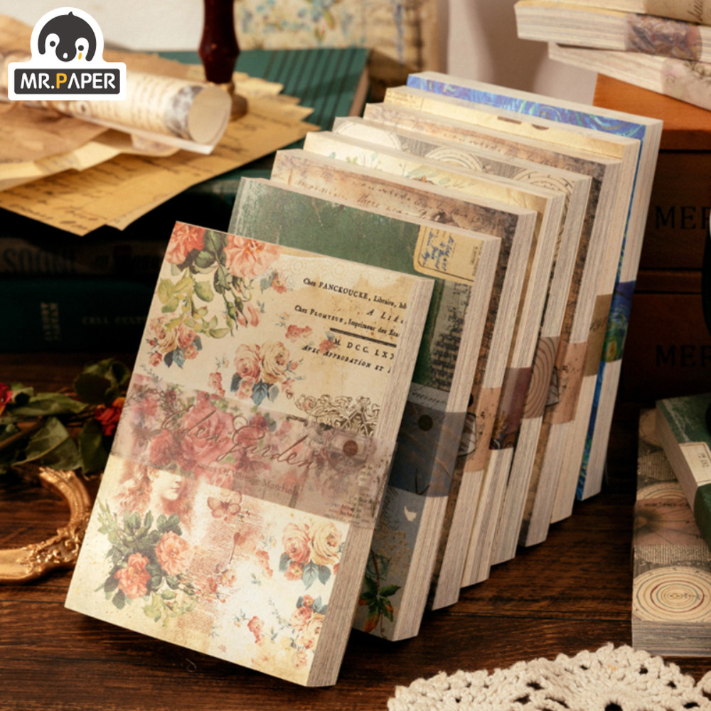 

Mr. Paper 8 Style 100pcs/book Vintage Message Material Paper Creative Flower Character Hand Account Decorative Memo Pad