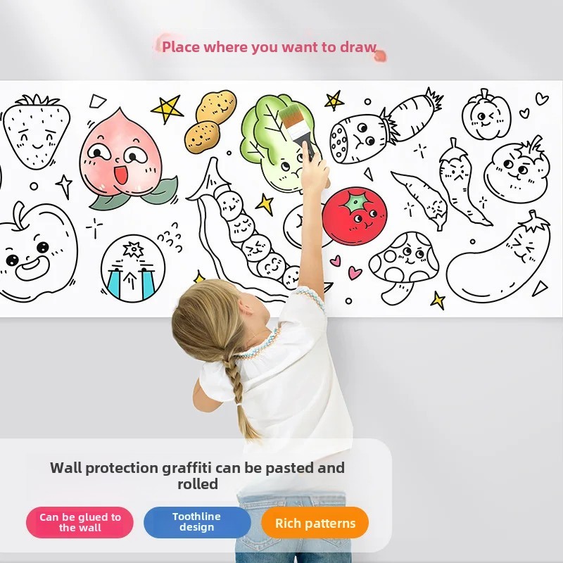 

Children's Doodle Drawing Roll Baby Coloring Paper Long Scroll Canvas Wall-Friendly Stickable Wall Paper Office School Supplies