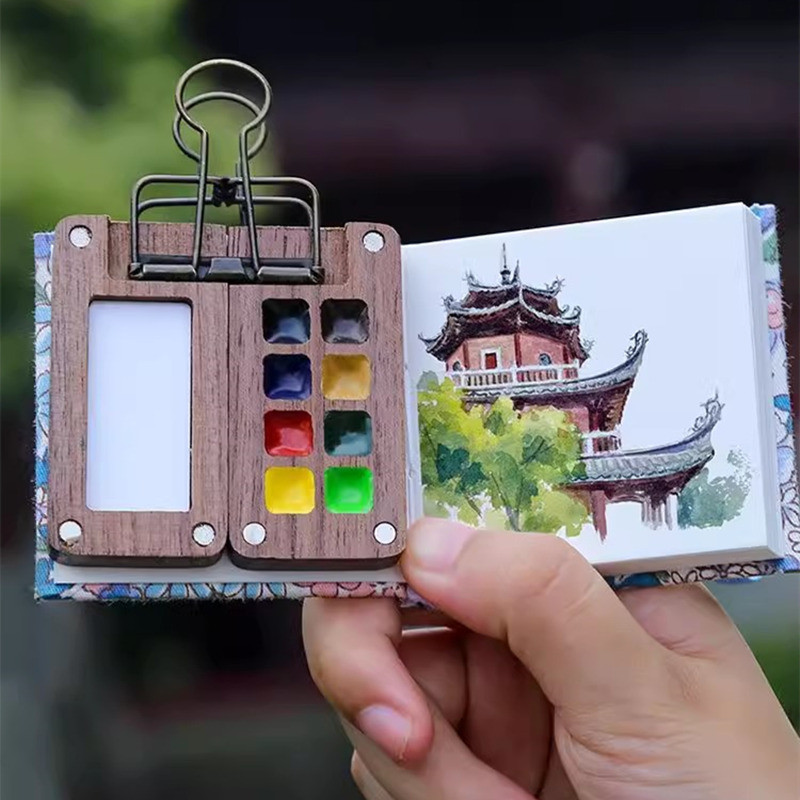 

Mini Walnut Watercolor Paint Palette Empty 8 Grid 0.5ml Professional Travel Wooden Paint Palette Tray Art Painting Supplies