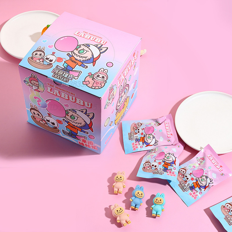 

32pcs/Box Labubu Pencil Eraser Cartoon 3D Rubber Pencil Eraser Student Stationery School Supplies Whole Kids Gift