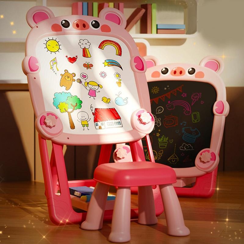 

Art Easel For Kids Adjustable Double-Sided Toddler Drawing Chalkboard Dry Erase Board Foldable Bracket Magnetic Chalk Board And