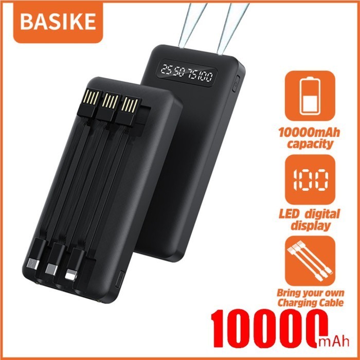 BEST -Powerbank 20000mah atau10000mah BASIKE Dengan 3 kabel pengisi daya - Putih, 10000 mah