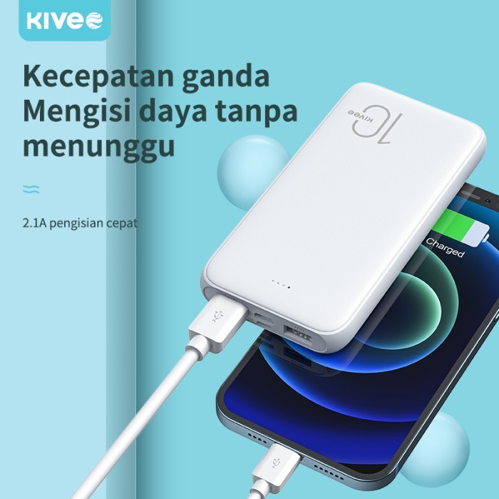 BEST -PowerBank Kivee 10000Mah Dual USB Fast Charging Phone PT802 - PT62 Putih