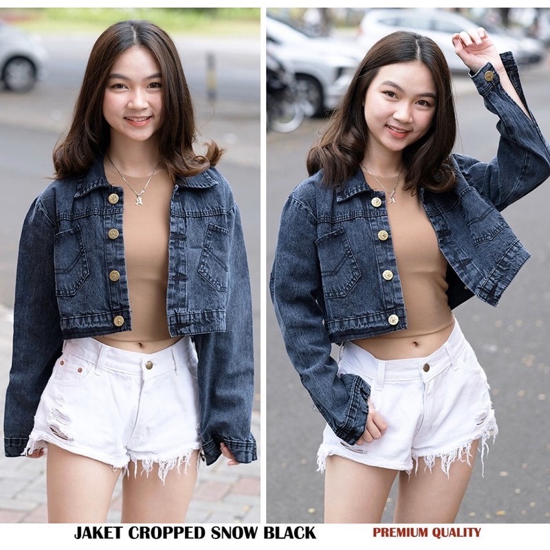 DHOLISHOP.ID JAKET JEANS NO RAWIS SNOW BLACK - Jaket crop snowblack