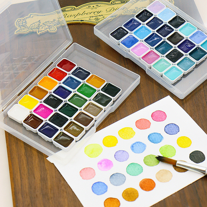 

24 Colors Pearlescent Solid Watercolor Paints Mineral Pearl Pigment Set Art Glitter School Stationery