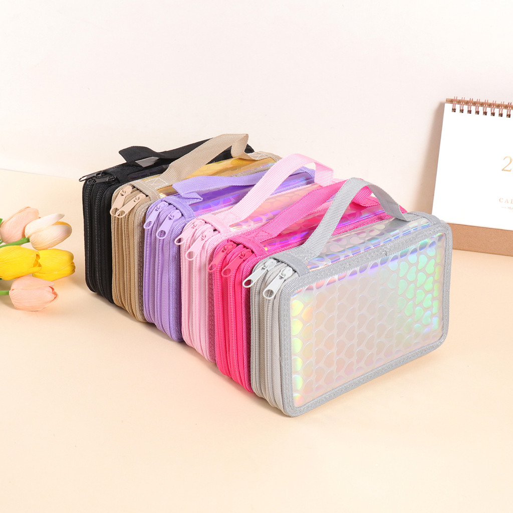 

1pc heart pattern 2-layer pencil case, spacious space design artist fashion pencil case, stationery storage pencil case