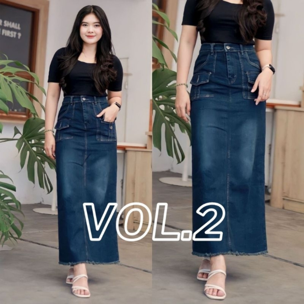 Rok Jeans Panjang Wanita Skirt jins Nyaman Kekinian Korean Style Highwaist Belah Belakang Moreen