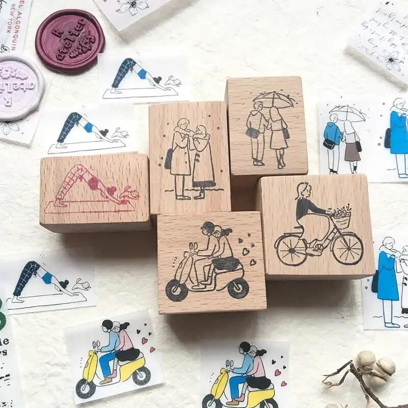 

Stamp Kawaii Scrapbooking Girl Love Life 6 Types Diary Decoration Craft Supplies Cute Wooden Stamps for Card Making