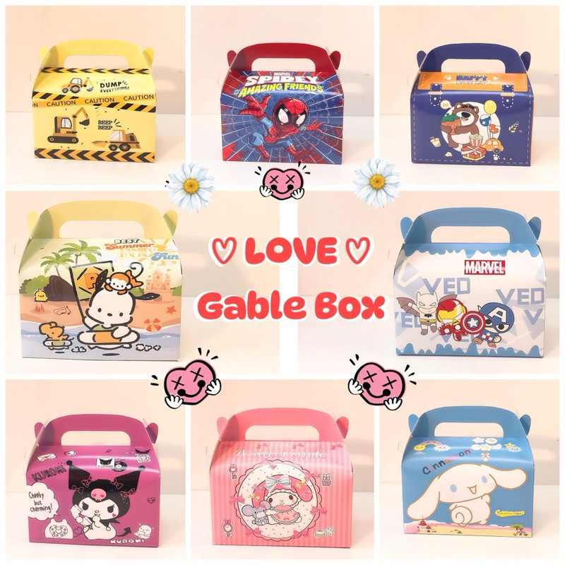 

(yunita) Gable Box Tenteng Hadiah Ulang Tahun Anak Party Souvenir Goodie Bag Kue Roti Snack Gable Box Jining Karakter Kontruksi Super Hero Anak Lucu Gable Box Ulang Tahun