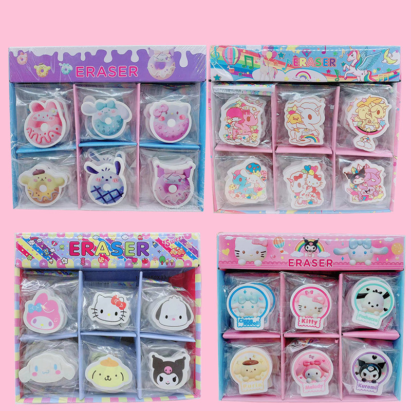 

30pcs Sanrio Anime Eraser Hello Kitty Melody Kuromi Cinnamoroll Pachacco Pencil Erasers Student Stationery School Supplies Prize