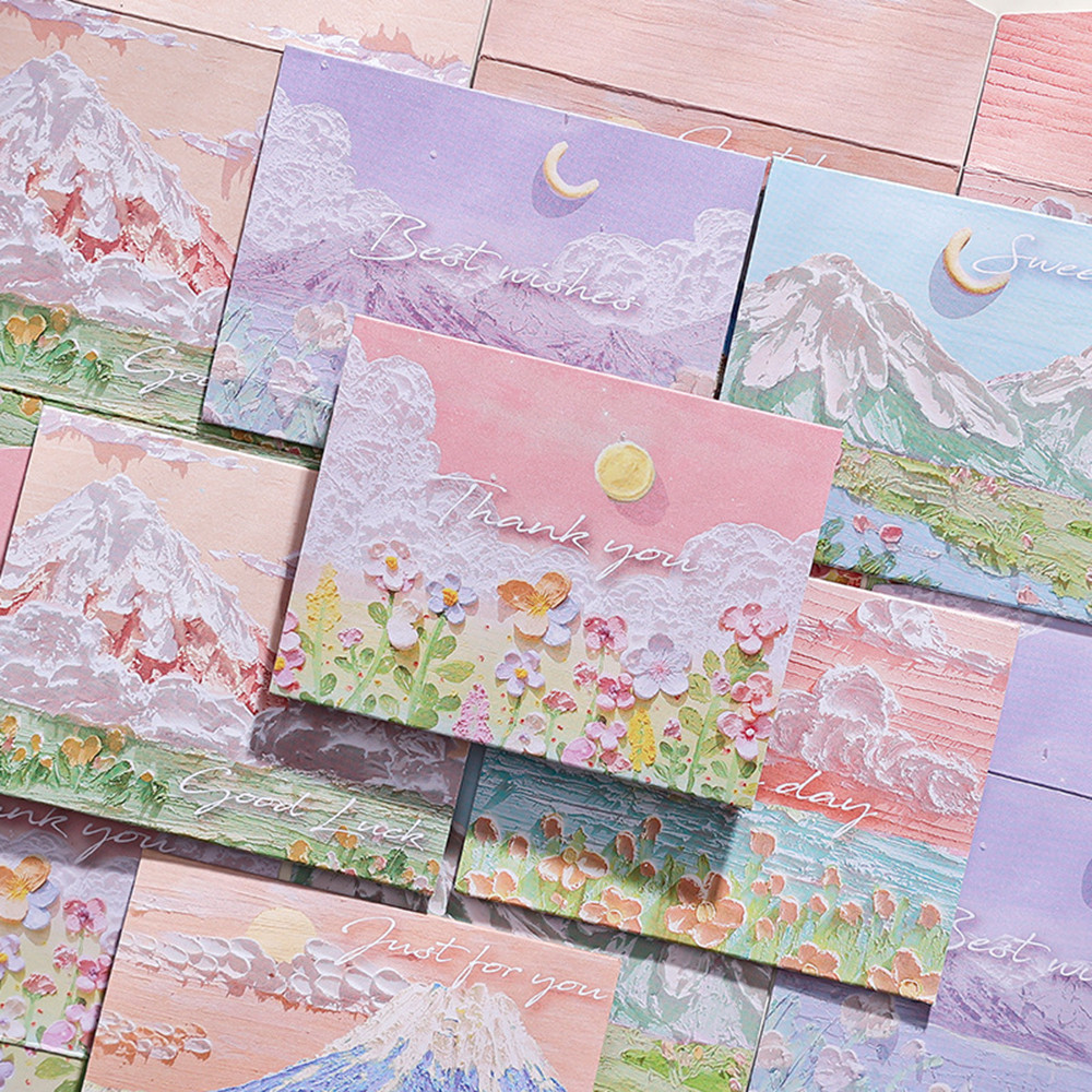 

6pcs/set of oil painting style cards Thank you card Folding card Blessing message card Gift card Art painting postcard