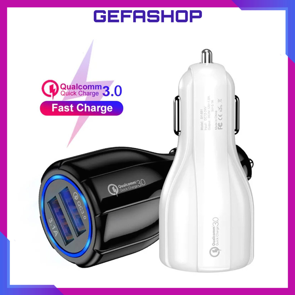 Cas Casan HP Mobil 3.0 QUICK CHARGING 2 Port USB Charger Mobil Fast Charging LED Lampu