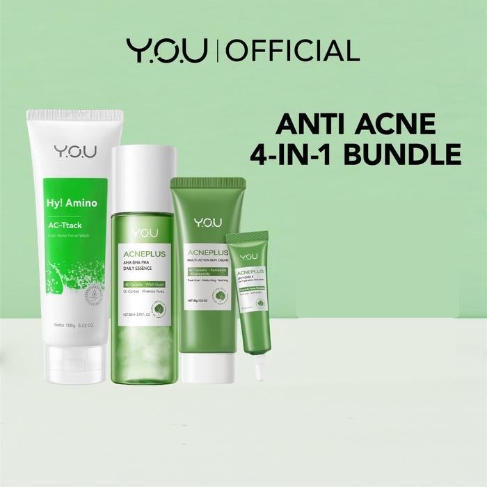 PROMO [FREE SERUM] YOU Acne 4-IN-1 Bundle Acne plus Essence, Spot Care, Skin Cream Moisturizer& HyAm