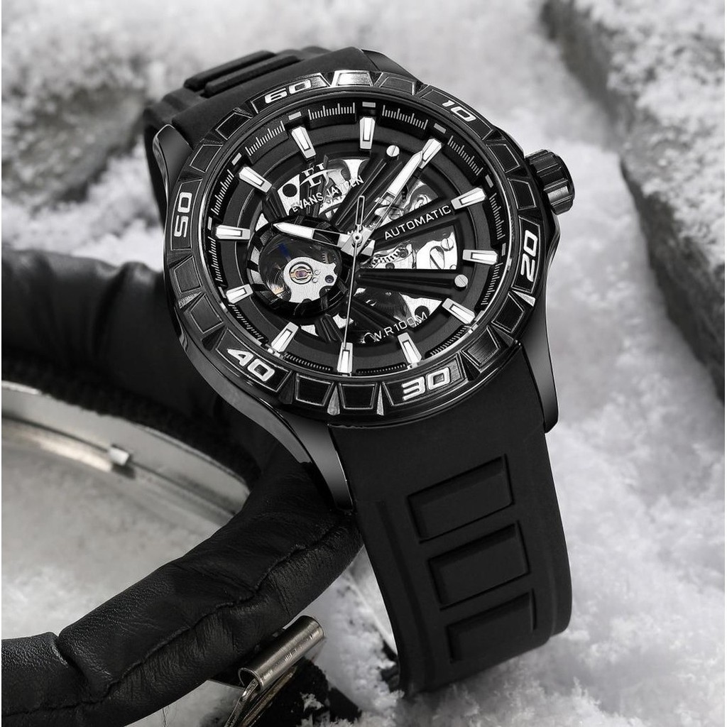 [ PROMO SAAT LIVE ] Evans Jayden Jam Tangan Pria 9565 Rubber Automatic Water Resistant 10 ATM