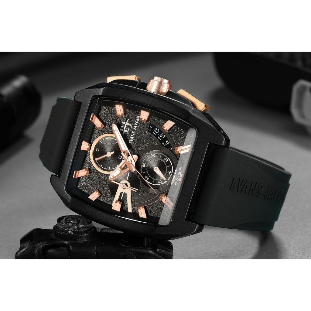 [ PROMO SAAT LIVE ] Evans Jayden Jam Tangan Pria 9546 Rubber Silicon Chronograph Kaca Safir 10 ATM