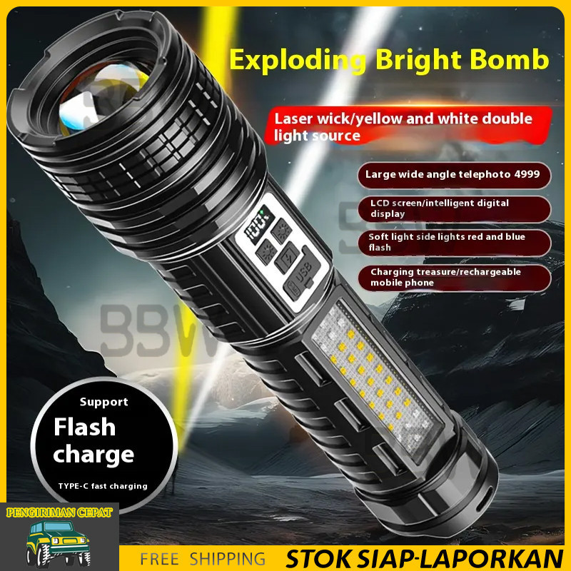 【COD】Senter Led Zoom Jumbo L-S71 85WATT - 2 Cahaya Putih & Kuning - 15 Mode Cahaya - Bisa Pb - Jarak
