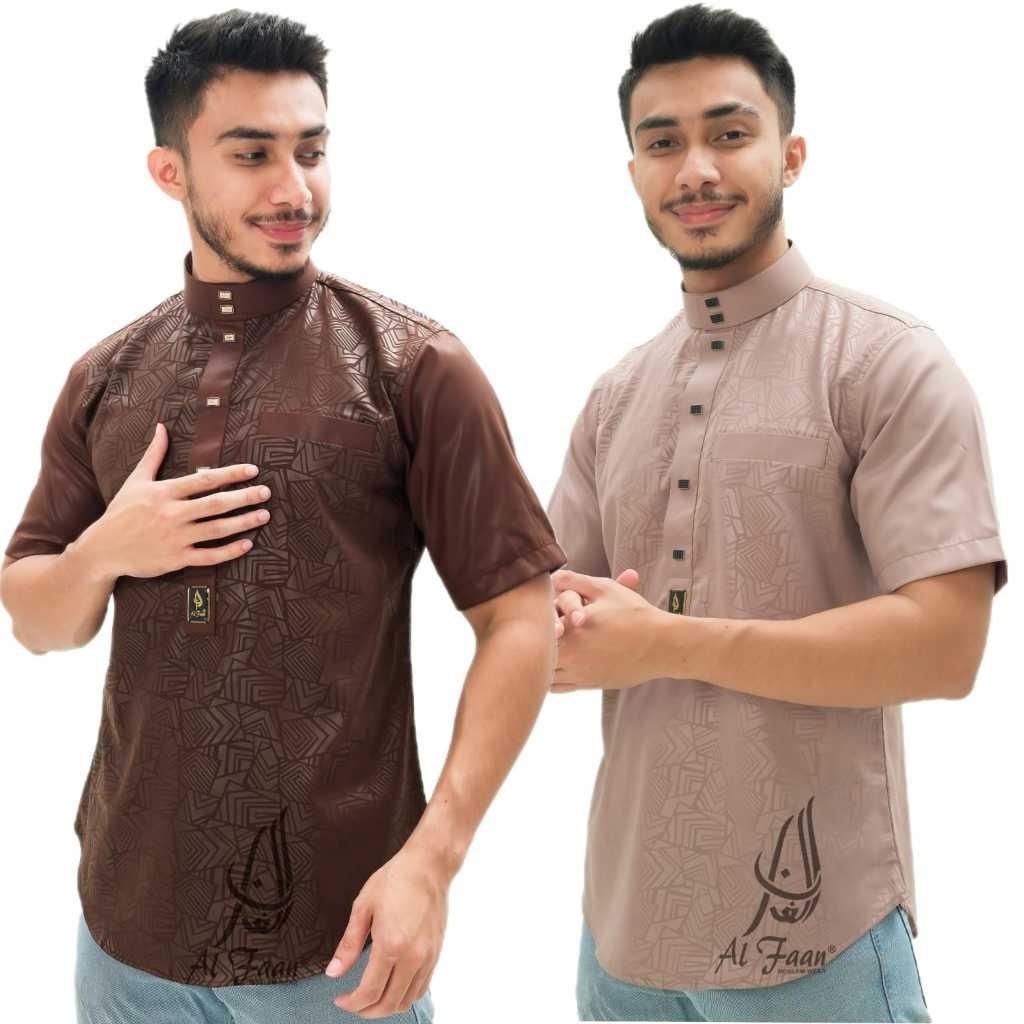 (AL FAAN) Baju koko pria lengan pendek kombinasi Alfaan koko pria baju atasan muslim pria kemeja kem