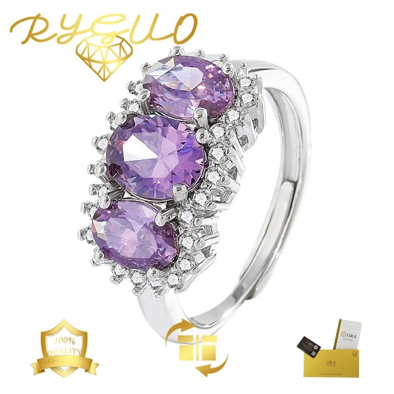 RYGUO Cincin Moissanite Ungu Untuk Wanita Perak 925