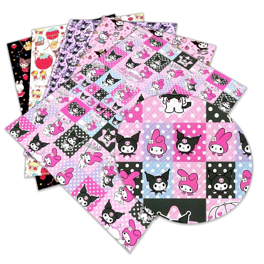 

Cartoon Sanrio Character Kuromi Melody Printed Faux Leather Sheets Vinyl Sheets Y Earring Hair Bow Crafts Leather 12*8