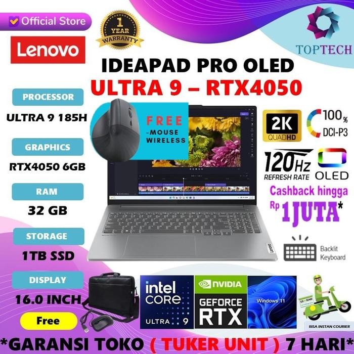LENOVO IDEAPAD PRO 5 OLED RTX4050 | ULTRA 9 185H RTX4050 32GB 1TB W11 16" QHD