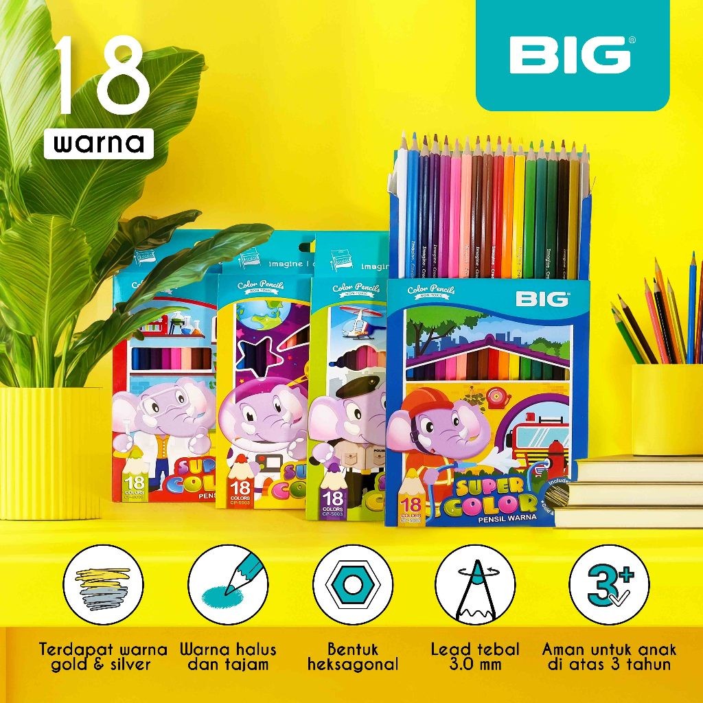 

Pensil warna / colouring pencil BIG Warna Set Lengkap 18 warna Panjang CP-5003